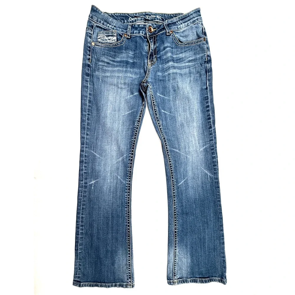 Cowgirl Tuff Co Womens Bootcut Jeans Medium Wash Barbed Wire Embroidery W31 L33